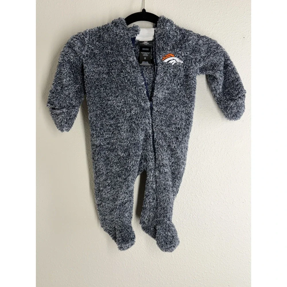 NFL Team Apparel Kids Denver Broncos Baby Fleece Hooded Coverall Gray 6/9 Months